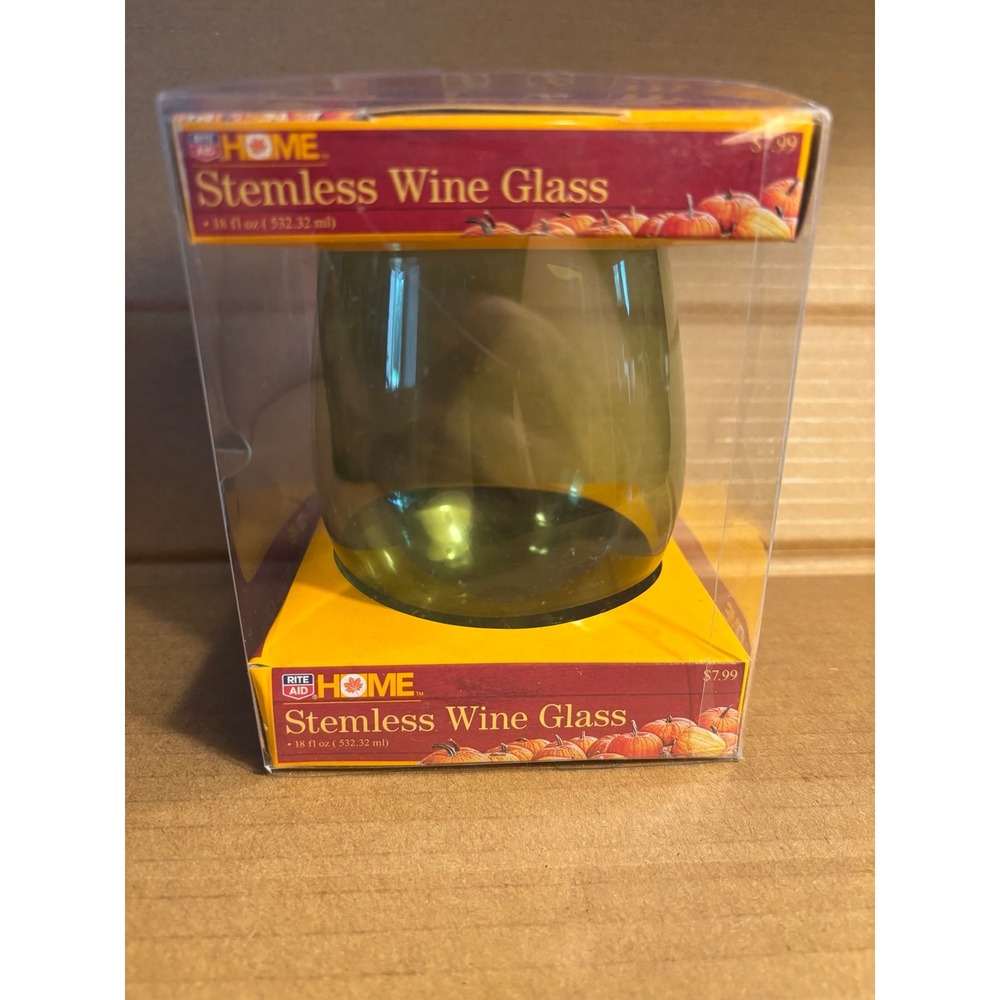 VTG RITE AID HOME 18 oz Retro Green & Stemless Wine Glass NOS